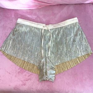 NWT Victoria’s Secret Womens Slinky Pleated Metallic Lounge Shorts Large Gold